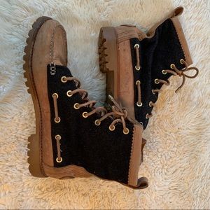 Tory Burch leather and wool lace up boots